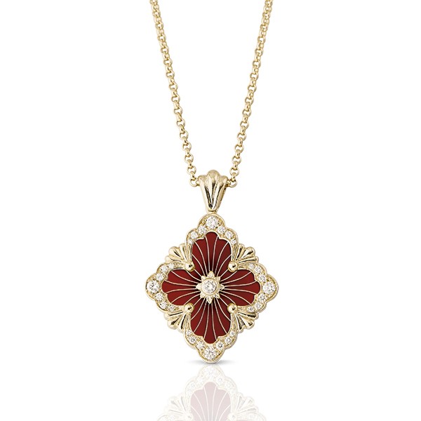 Buccellati Opera Tulle Diamond Red Enamel Pendant Necklace